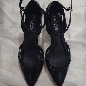 Black Patent Leather Heels with Ankle Strap
